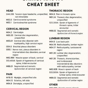 ICD 10 Codes Chiropractic Cheat Sheet