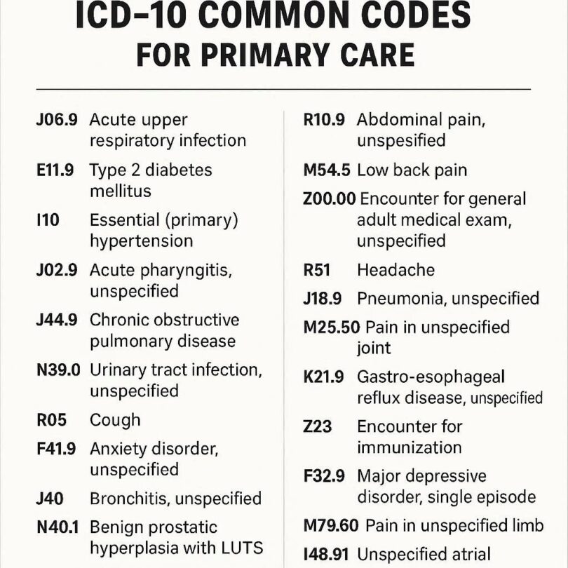 ICD 10 Common Codes List for Primary Care: A Practical Guide for 2026 ...