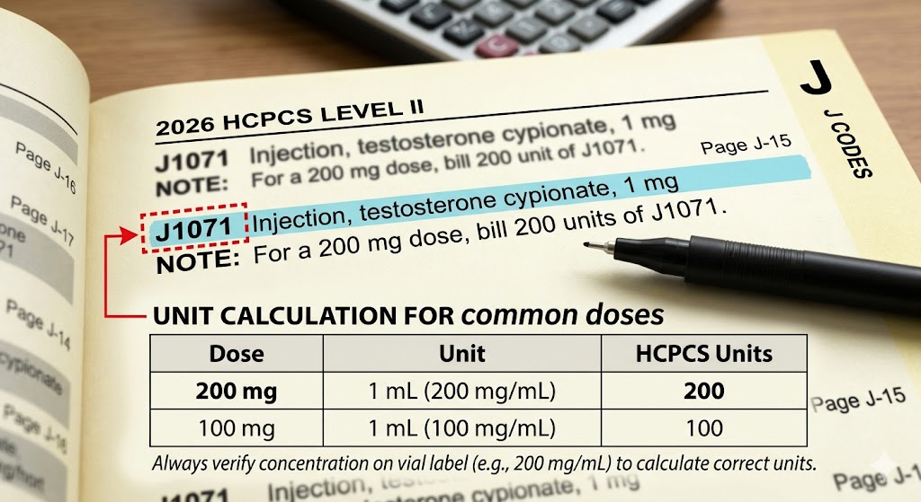hcpcs code for testosterone cypionate 200mg